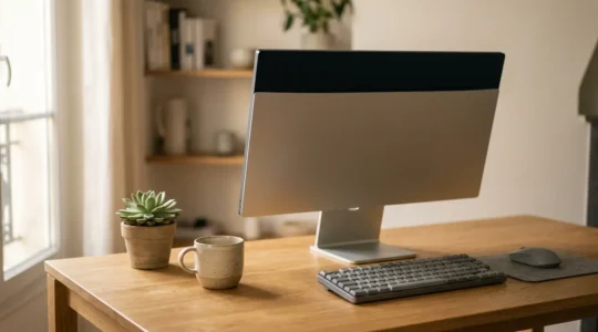 Espace de travail professionnel pour creation numerique avec eclairage naturel