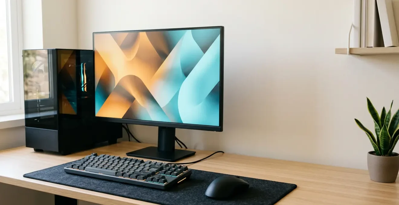 Configuration de gaming avec moniteur QHD illustrant l'équilibre entre performance et qualité d'affichage