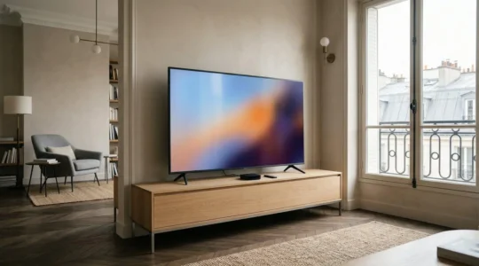 Cinéma à domicile avec écran haute définition et équipement de streaming moderne