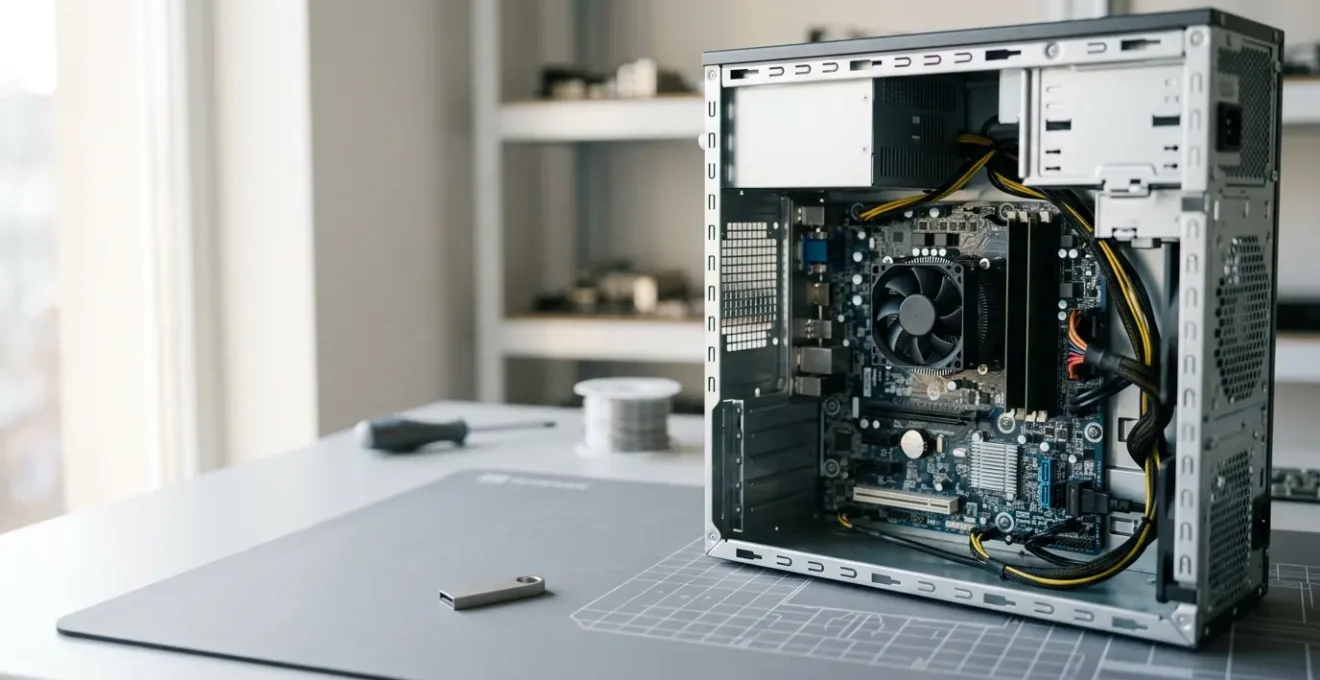 Espace de travail technique pour dépannage et installation de système informatique