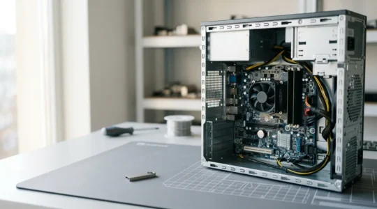 Espace de travail technique pour dépannage et installation de système informatique