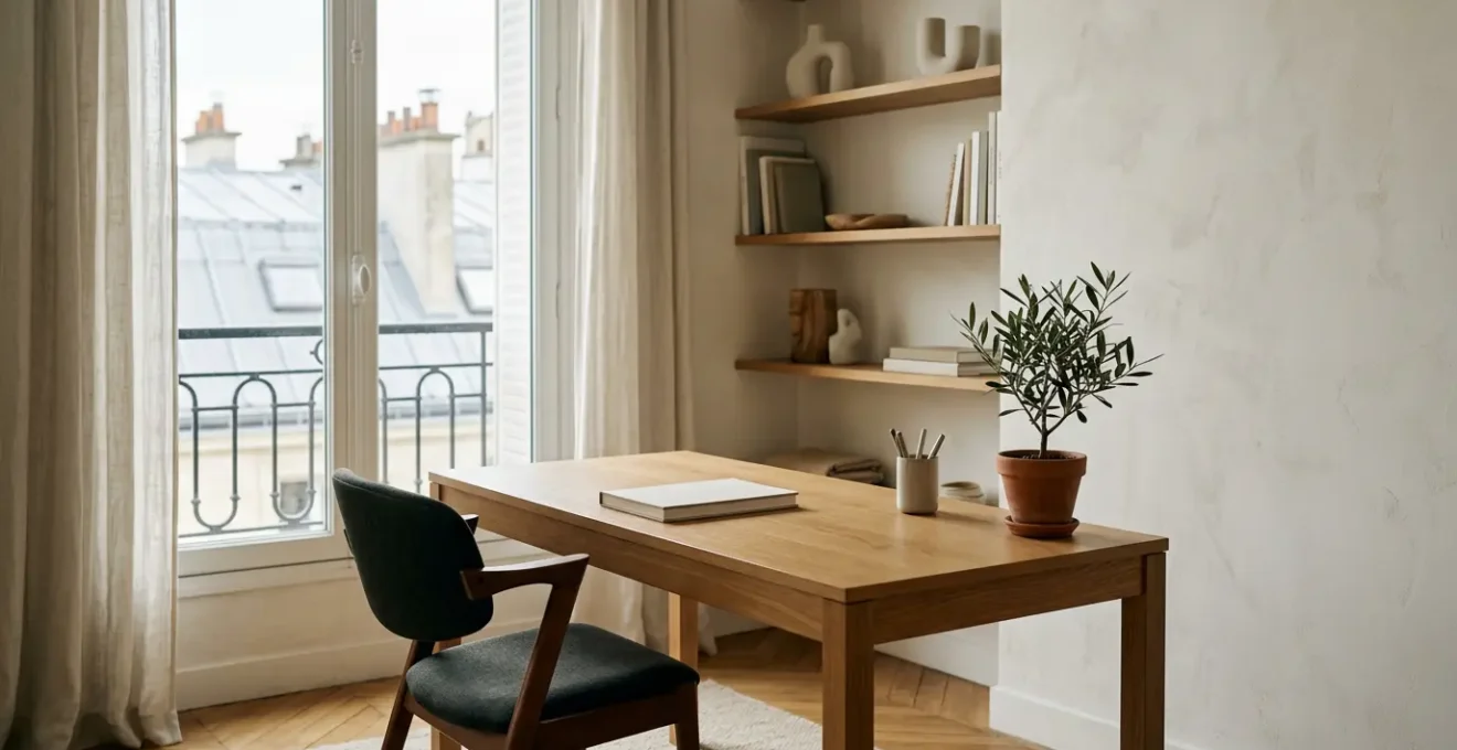 Espace de travail à domicile ergonomique et productif avec lumière naturelle