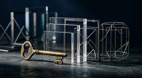 Concept visuel abstrait évoquant la sécurité numérique et la gestion des accès avec des éléments symboliques de protection