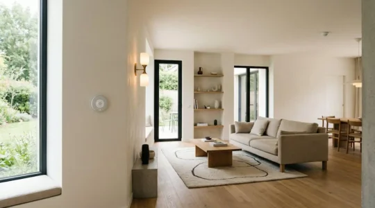 Intérieur moderne d'une maison intelligente avec dispositifs domotiques connectés