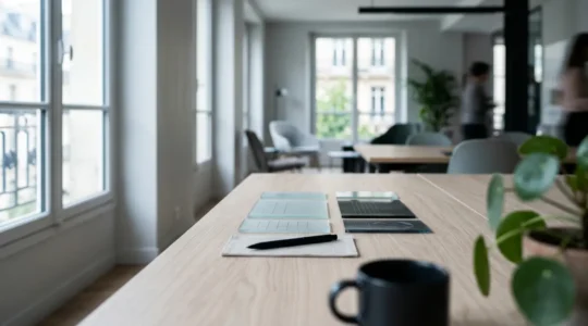 Espace de travail moderne avec outils bureautiques numériques