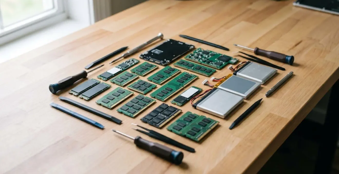 Environnement de réparation d'ordinateur avec outils et composants modulaires