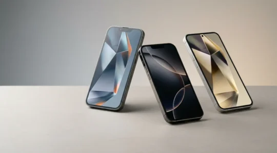 Choix entre différents smartphones modernes sur une surface épurée