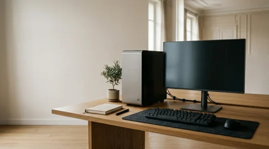 Station de travail professionnelle pour création multimédia avec composants informatiques haut de gamme