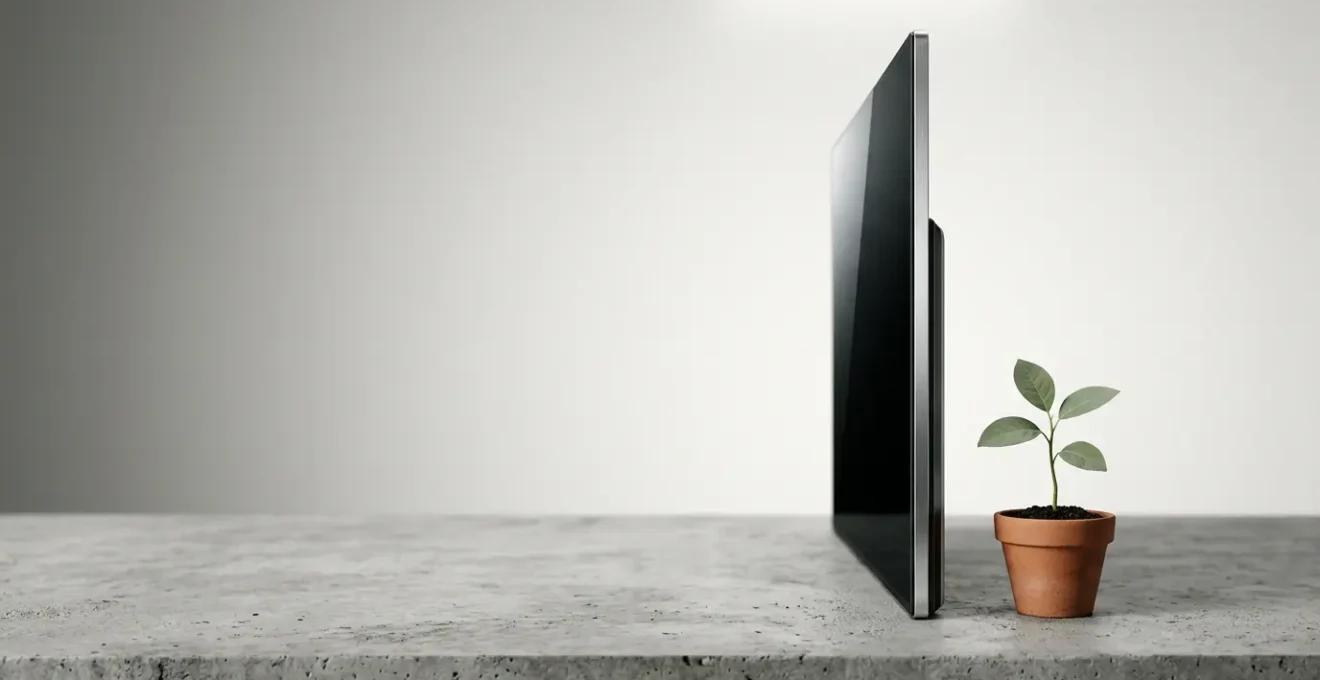 Dalle d'écran OLED haute technologie dans un environnement épuré illustrant innovation et durabilité