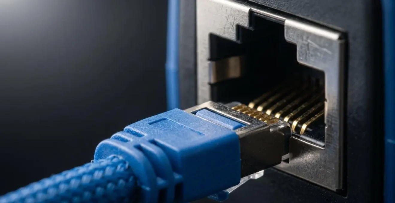 Câble réseau Ethernet haute qualité connecté à un port multi-gigabit