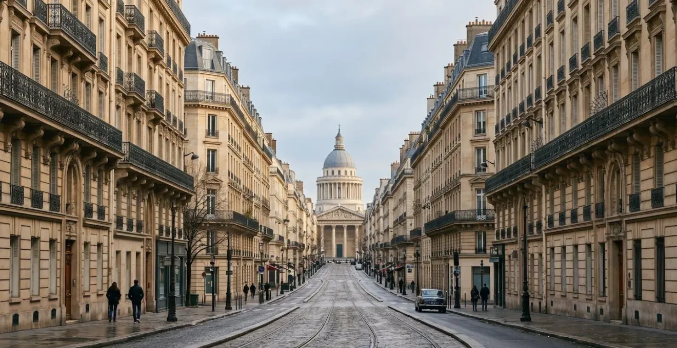 Rue parisienne photographiée au téléobjectif montrant la compression de perspective