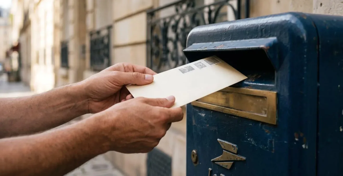 Métaphore visuelle de la cryptographie asymétrique avec une boîte aux lettres française vintage