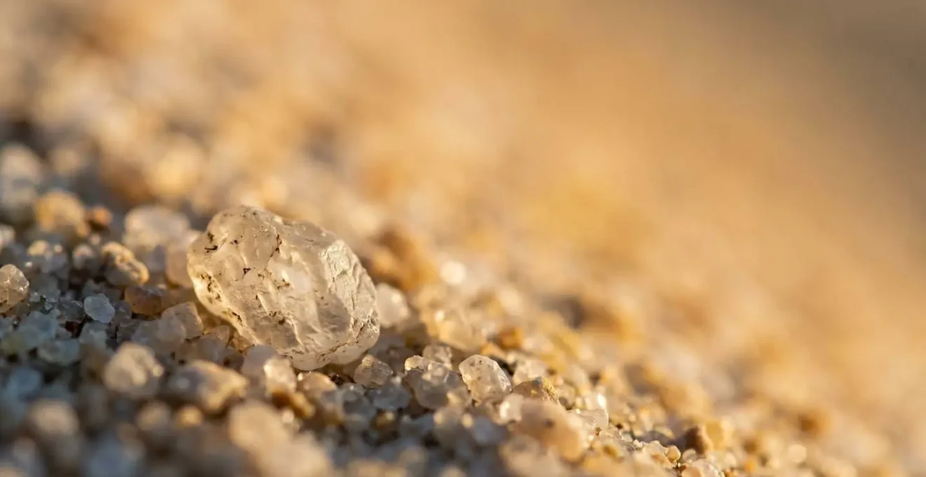 Gros plan macro sur des grains de sable illustrant la complexité et l'aléatoire des mots de passe robustes