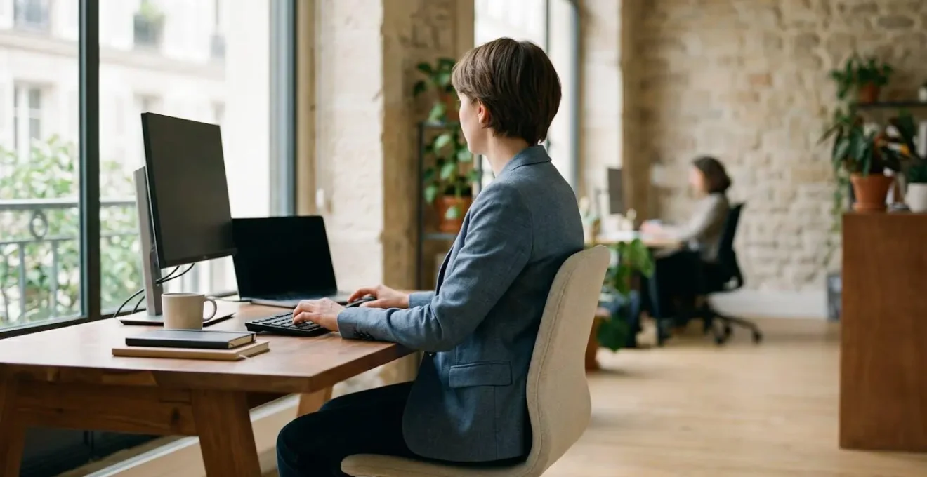 Silhouette humaine dans une posture assise ergonomique correcte sur un siège de bureau