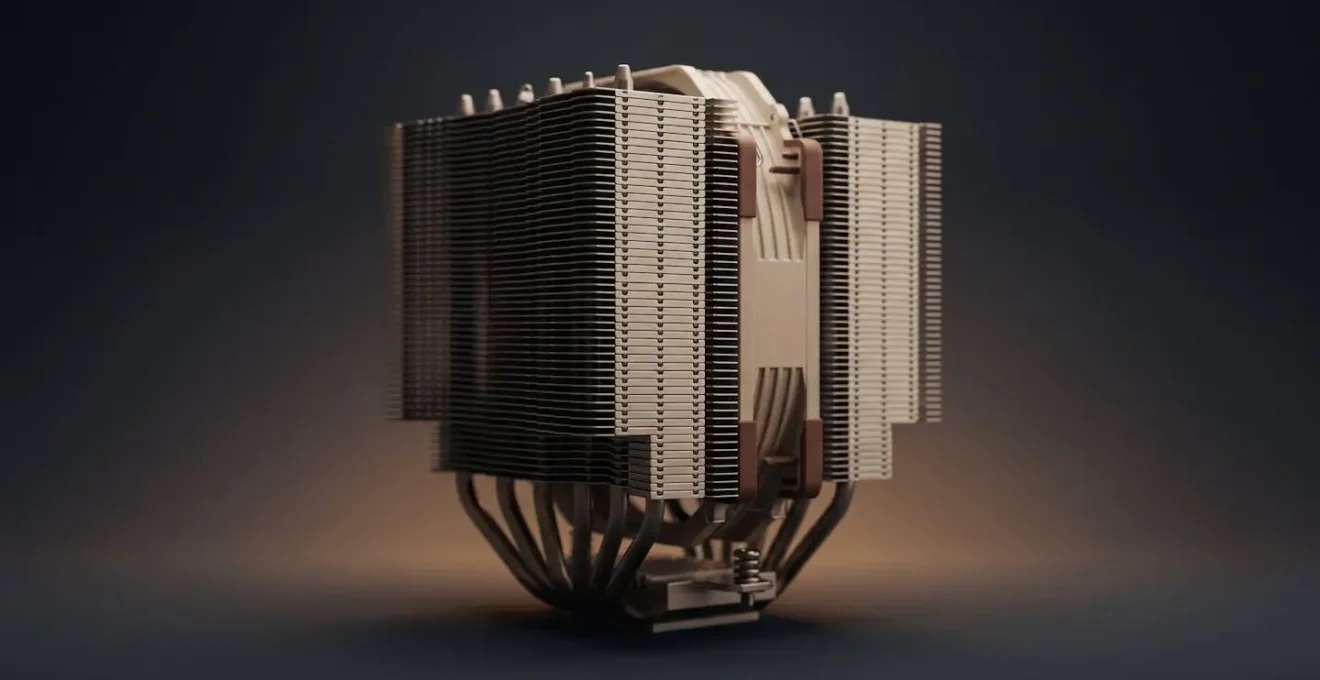 Dissipateur thermique haute performance dans un environnement de travail calme symbolisant la stabilité des performances