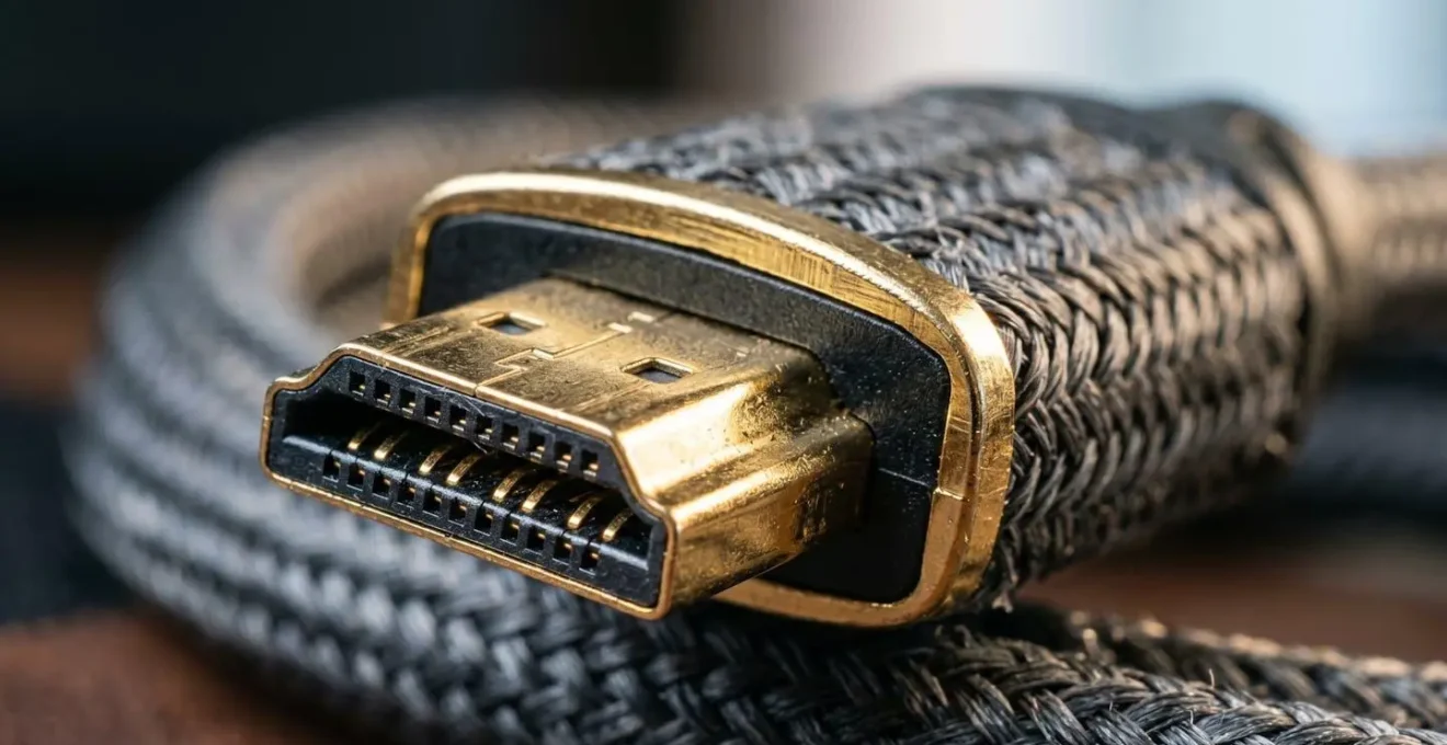 Gros plan sur des connecteurs HDMI et câbles certifiés pour streaming 4K